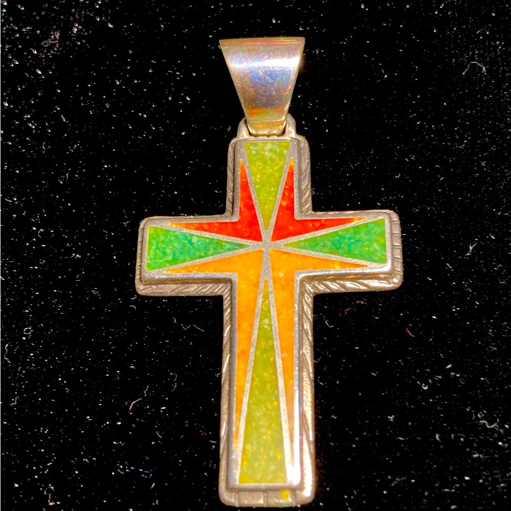 Carolyn Pollack Relios 925 Sterling Silver Multistone Mosaic Cross Penda…